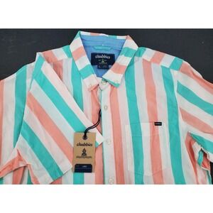 Chubbies The Sweet Stripes Friday Shirt Mint Peach White Short Sleeve Large New